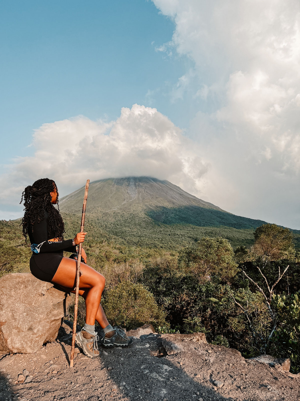 Sitting in front of Arenal Volcano costa rica