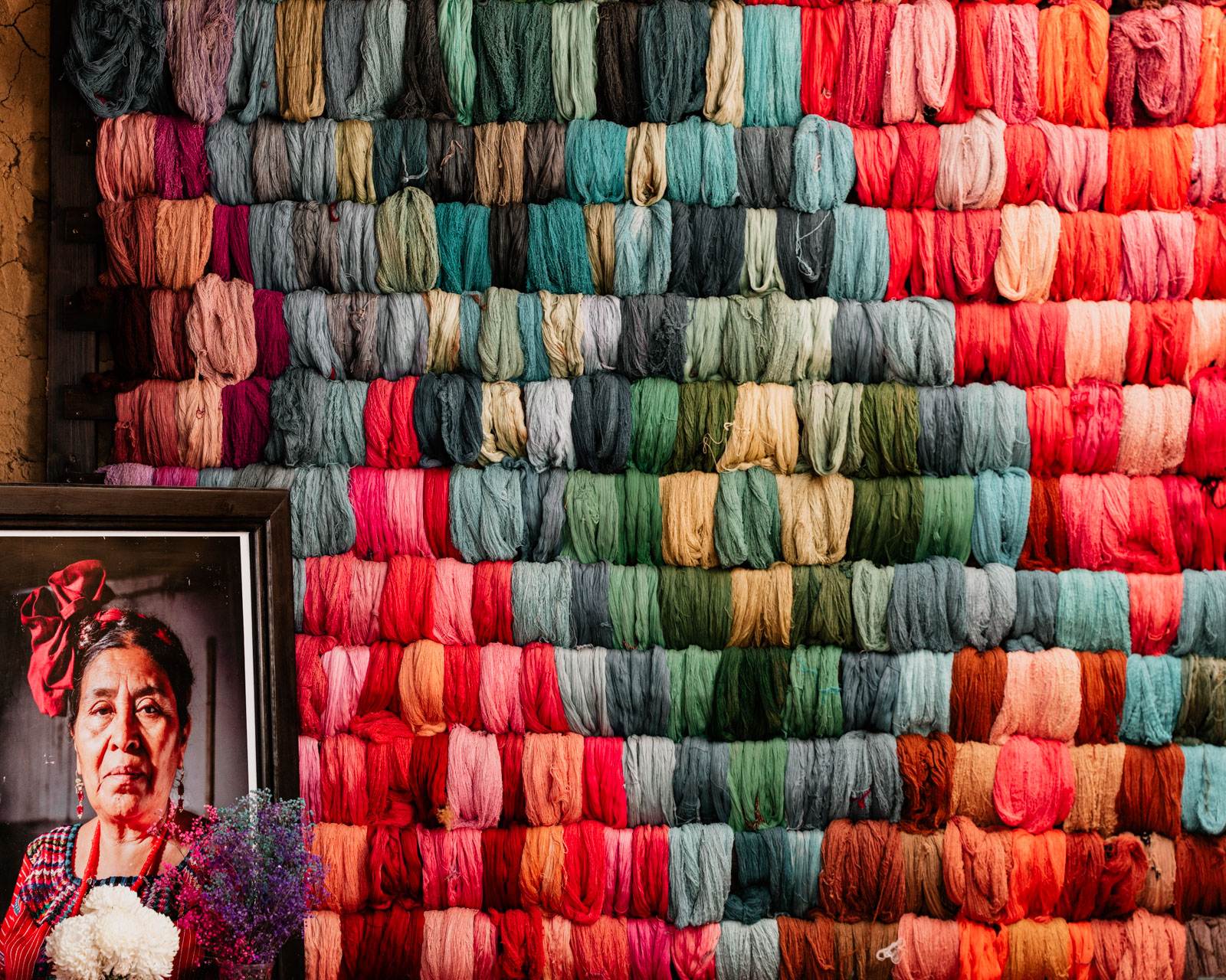 Textile wall at Casa Flor Ixcaco San Juan, Lake Atitlan.