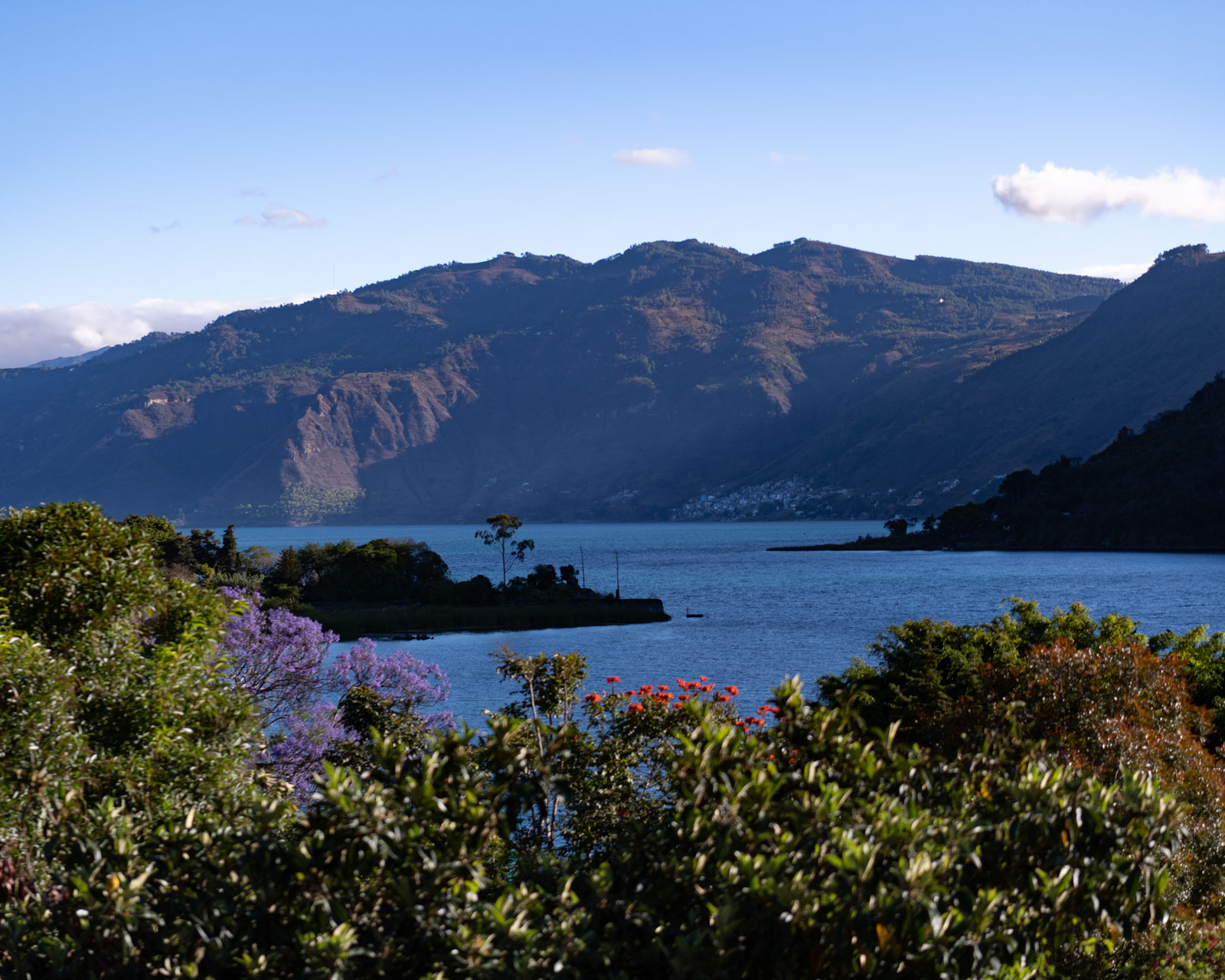 Image of Lake Atitlan from the deck of Hotel Toliman in San Lucas Toliman. Exploring the Best of Guatemala 