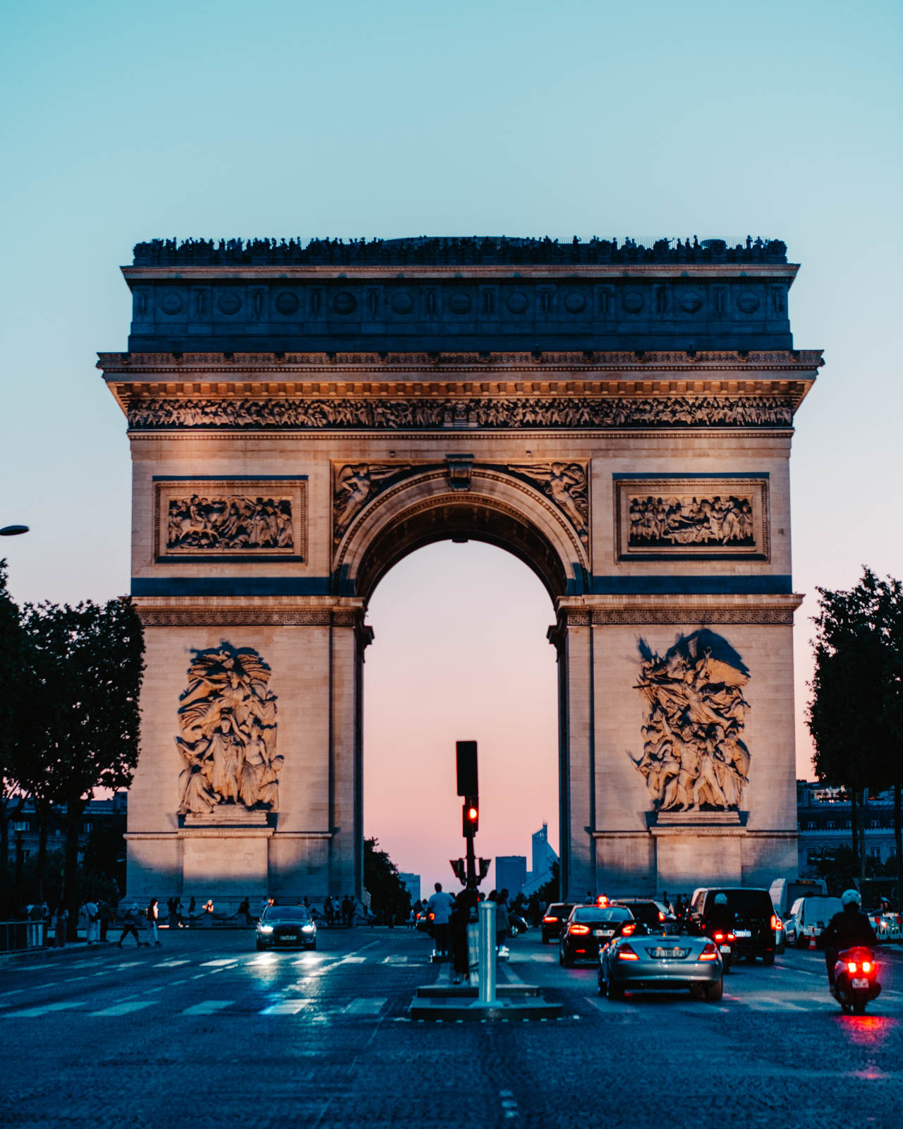 Arch de Triomphe during sunset. 